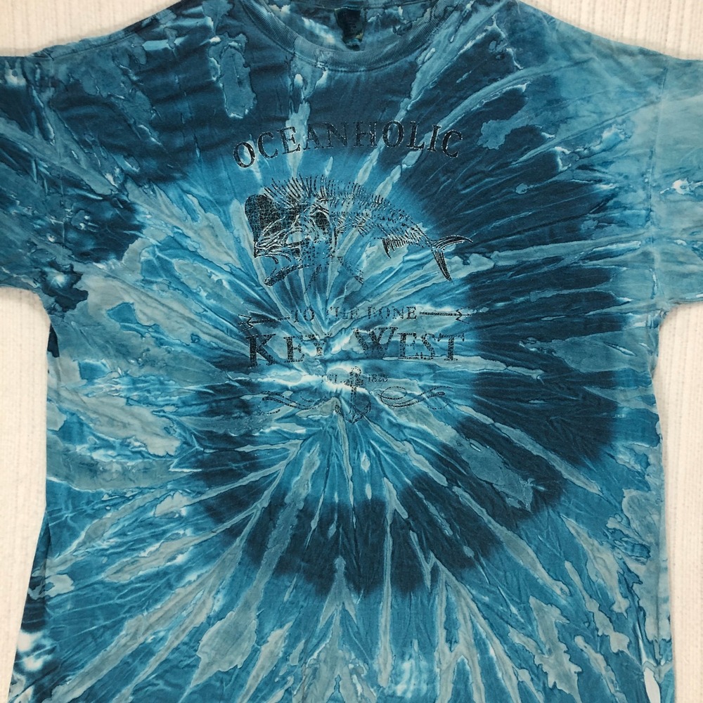 Cotton USA Key West Oceanholic Tie Dye Fish Graphic T-Shirt Blue Mens 3XL
